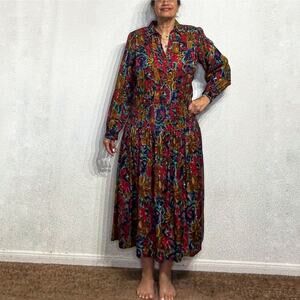 Silvercord Multicolor Vintage Midi Dress Sz 10